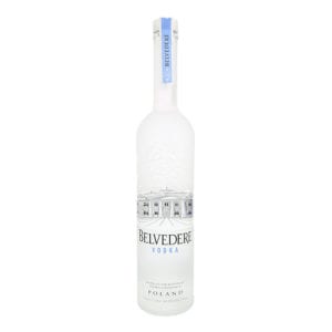 Belvedere Vodka glass bottle product photography shot on pure white background