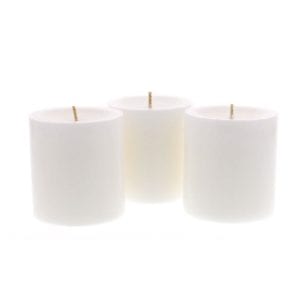 white wax candles with wick home decor product photography example