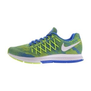 side shot of nike id green and blue running shoe for footwear product photography example