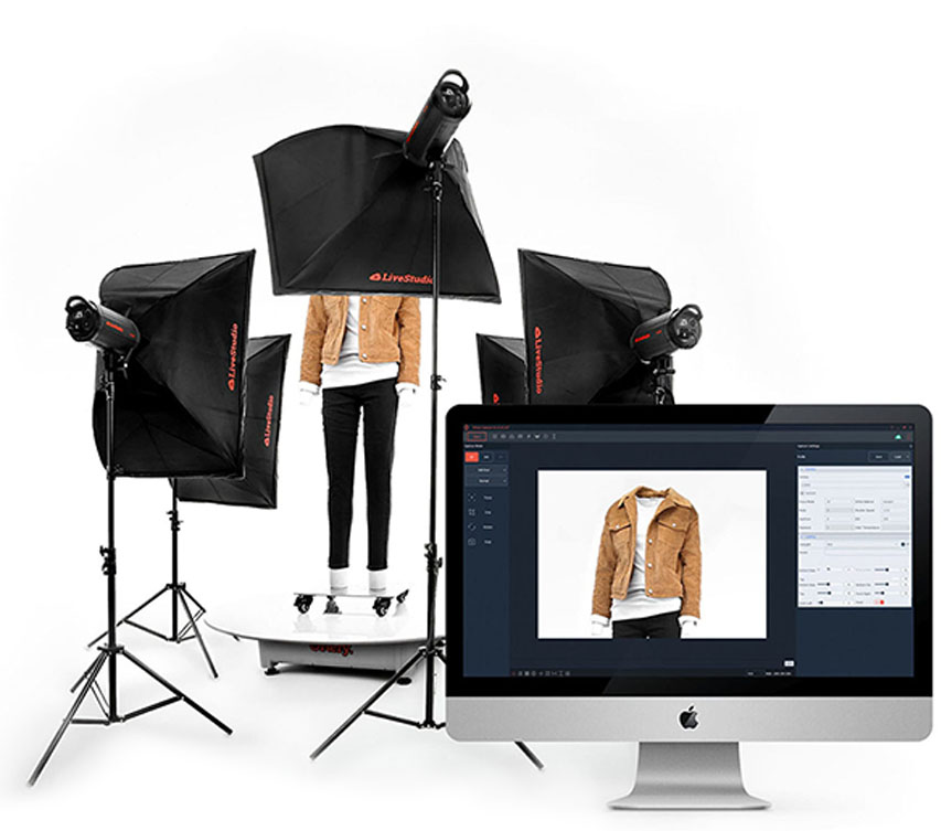 Add a LiveStudio light kit to your 360 clothing photography turntable